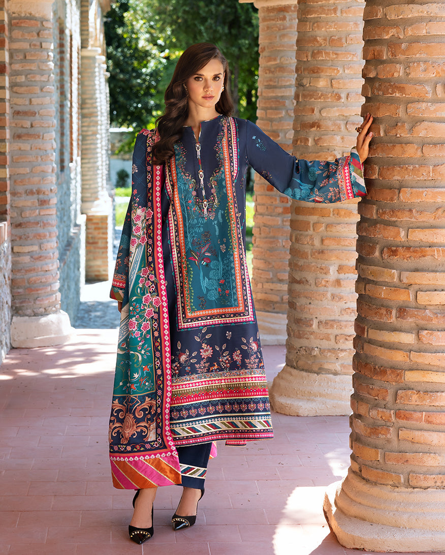 Women Wearing Nova Bloom Royal Blue Long Shirt for Festive Events - Pakistani Designer Wear for Women in UK | Kifat