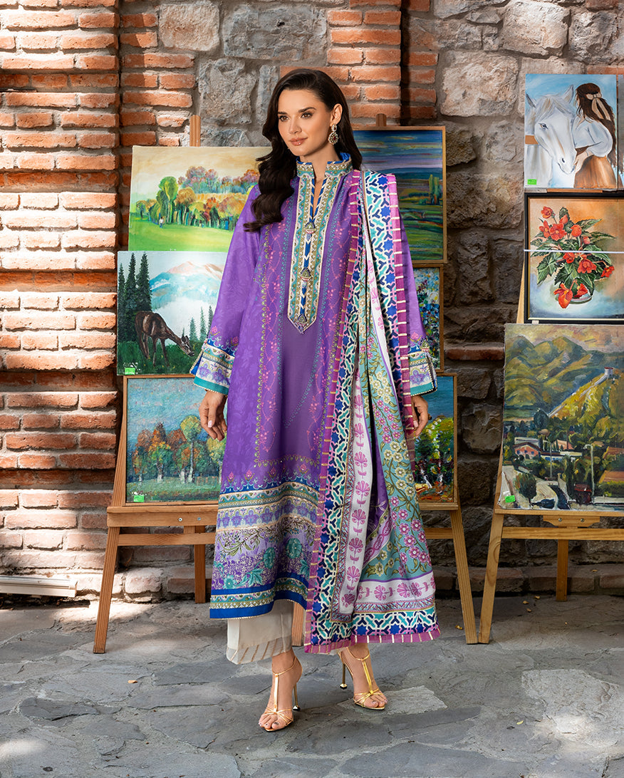 Women Wearing Cosmic Spindle Violet Long Shirt for Festive Events - Pakistani Designer Wear for Women in UK | Kifat