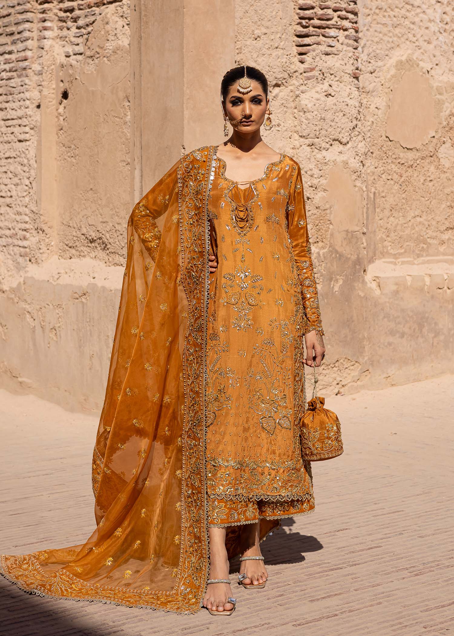 Women Wearing Zarmisha Mustard Long Shirt For Luxury Formals Events - Pakistani Designer Wear For Women In UK | Kifat