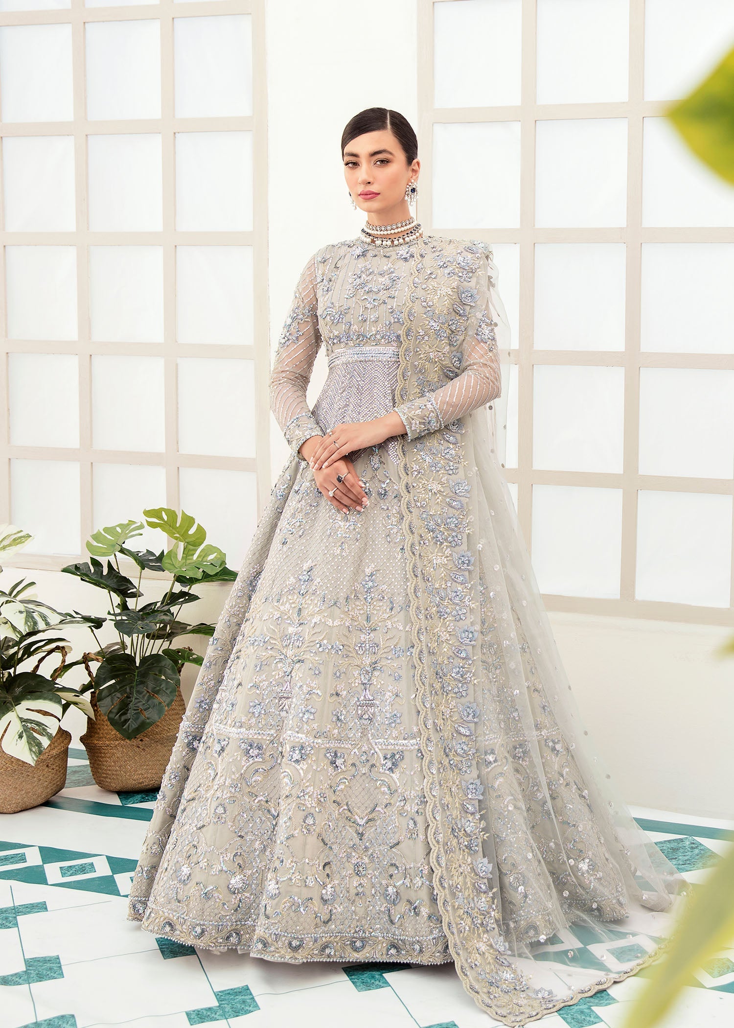 Women Wearing Hanzel Silver Lehnga For Bridals Events - Pakistani Designer Wear For Women In UK | Kifat