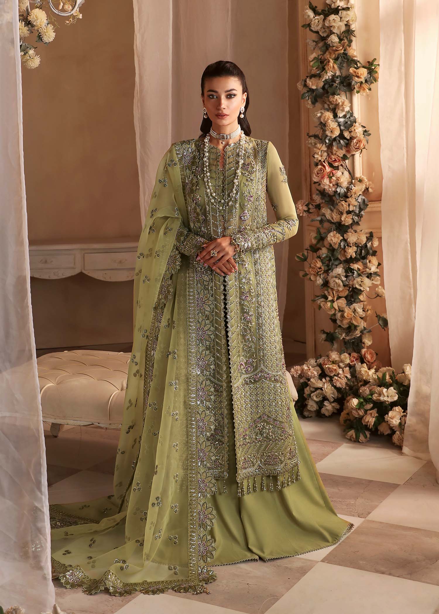 Women Wearing Seren Mint Long Shirt For Formals Events - Pakistani Designer Wear For Women In UK | Kifat