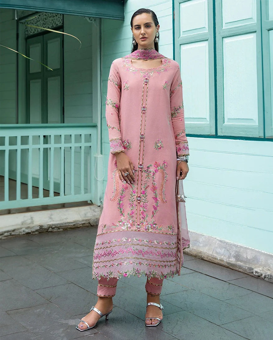 Women Wearing Elowen Pink Long Shirt for Festive Events - Pakistani Designer Wear for Women in UK | Kifat