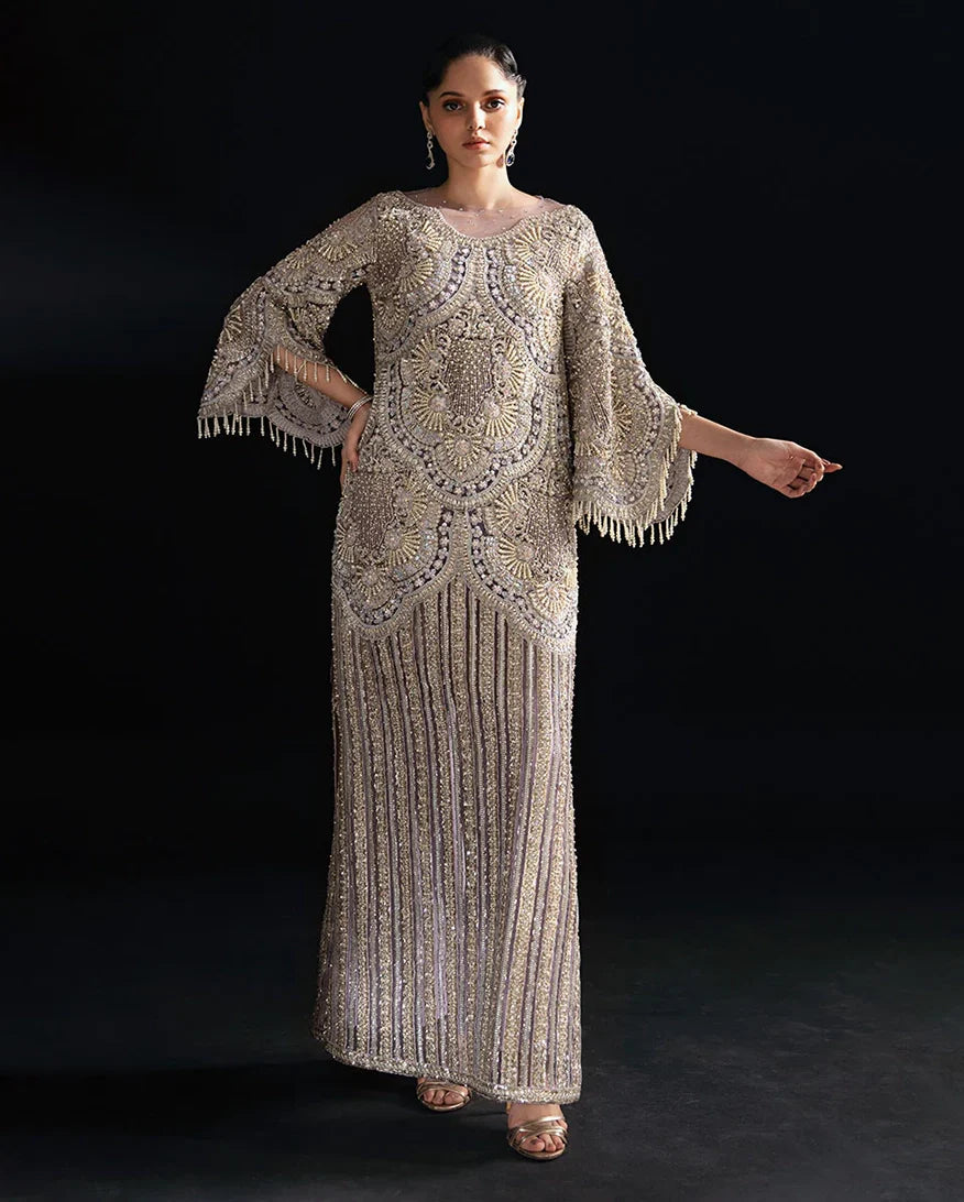 Women Wearing Nuru Lilac Long Shirt for Festive Events - Pakistani Designer Wear for Women in UK | Kifat
