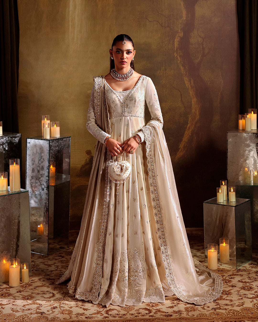 Model Wearing Faiza Saqlain Catia Off White Pishwas for wedding wear - Pakistani Designer Wear for Women in UK | Kifat