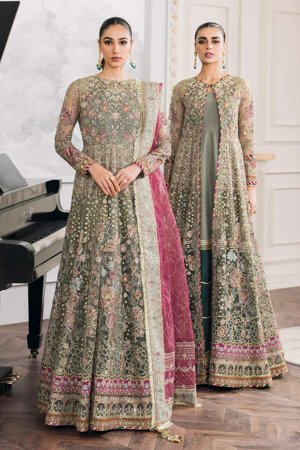 Baroque CH12-02 Sage Green Frock,Gown for Wedding Wear - Pakistani Designer Wear for Women in UK | Kifat