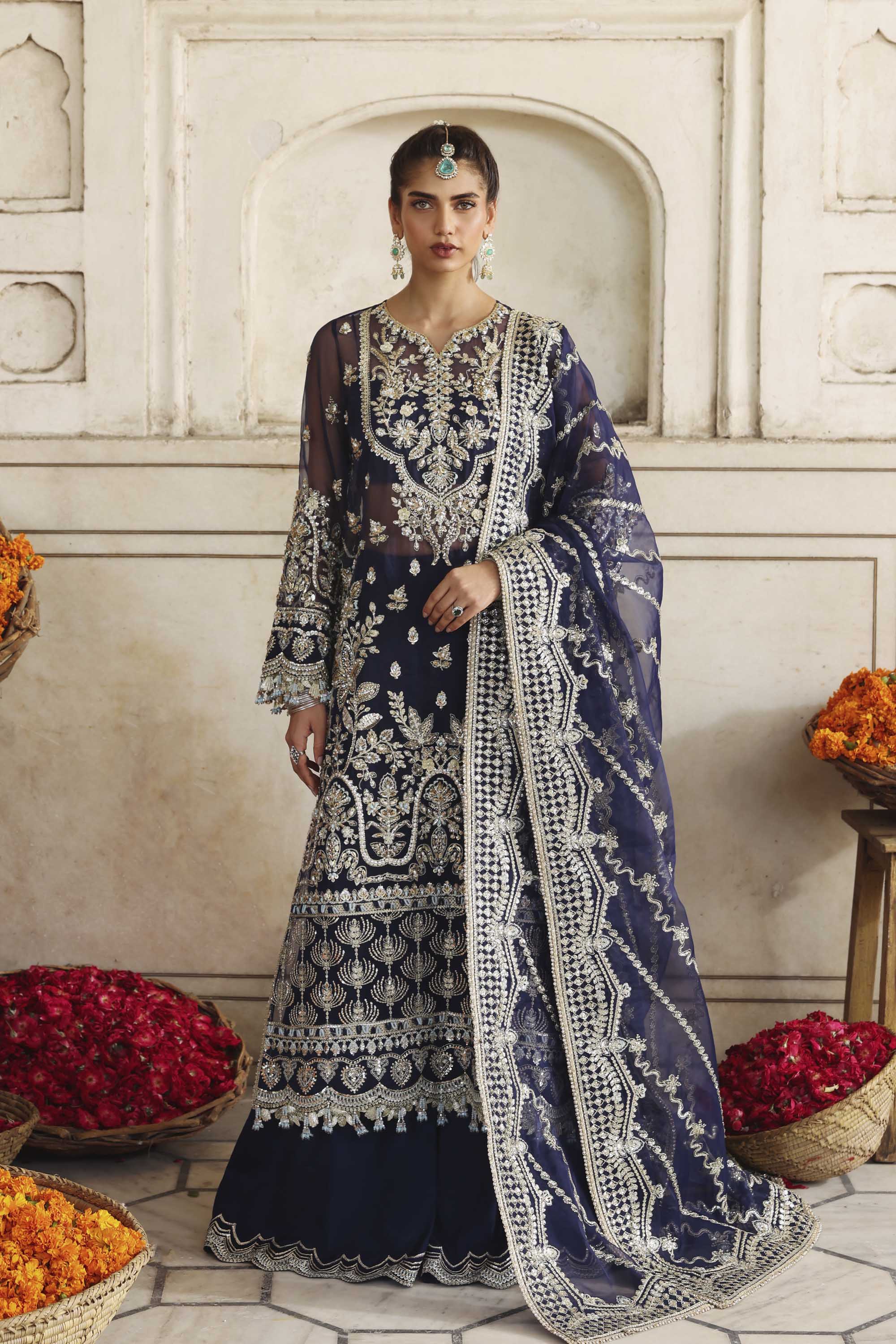 Women Wearing Neelab Blue Long Shirt For Formals Events - Pakistani Designer Wear For Women In UK | Kifat