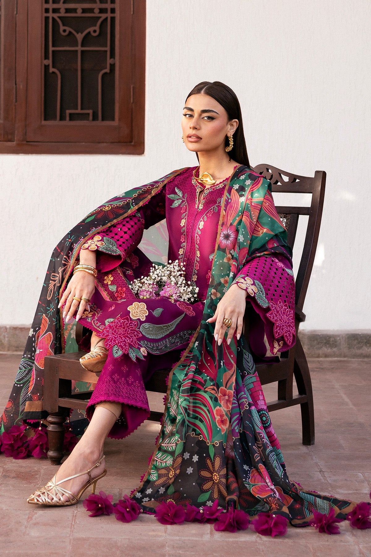 Women Wearing Embroidered Luxury Lawn SL26-D01 Purple Long Shirt for Festive Events - Pakistani Designer Wear for Women in UK | Kifat