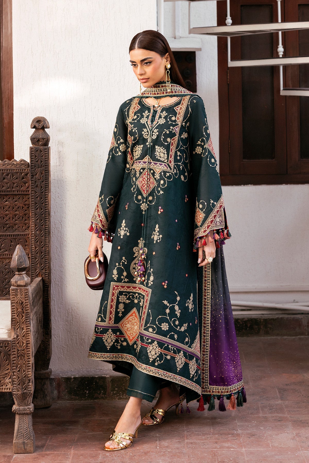 Women Wearing Embroidered Luxury Lawn SL26-D03 Green Long Shirt for Festive Events - Pakistani Designer Wear for Women in UK | Kifat
