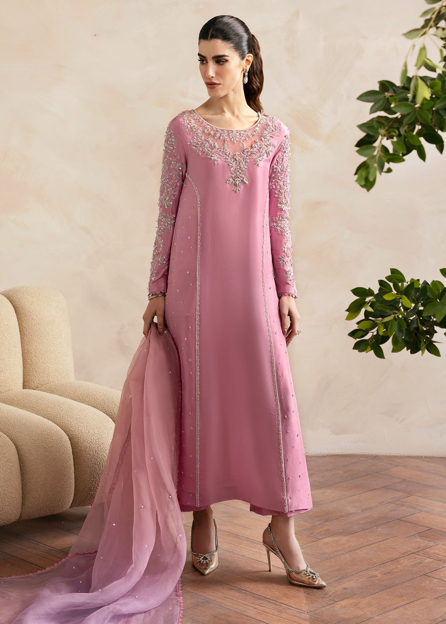 Kanwal Malik Lilac Shirt with fluid culottes for Luxury Wedding wear - Pakistani Designer Wear for Women in UK | Kifat