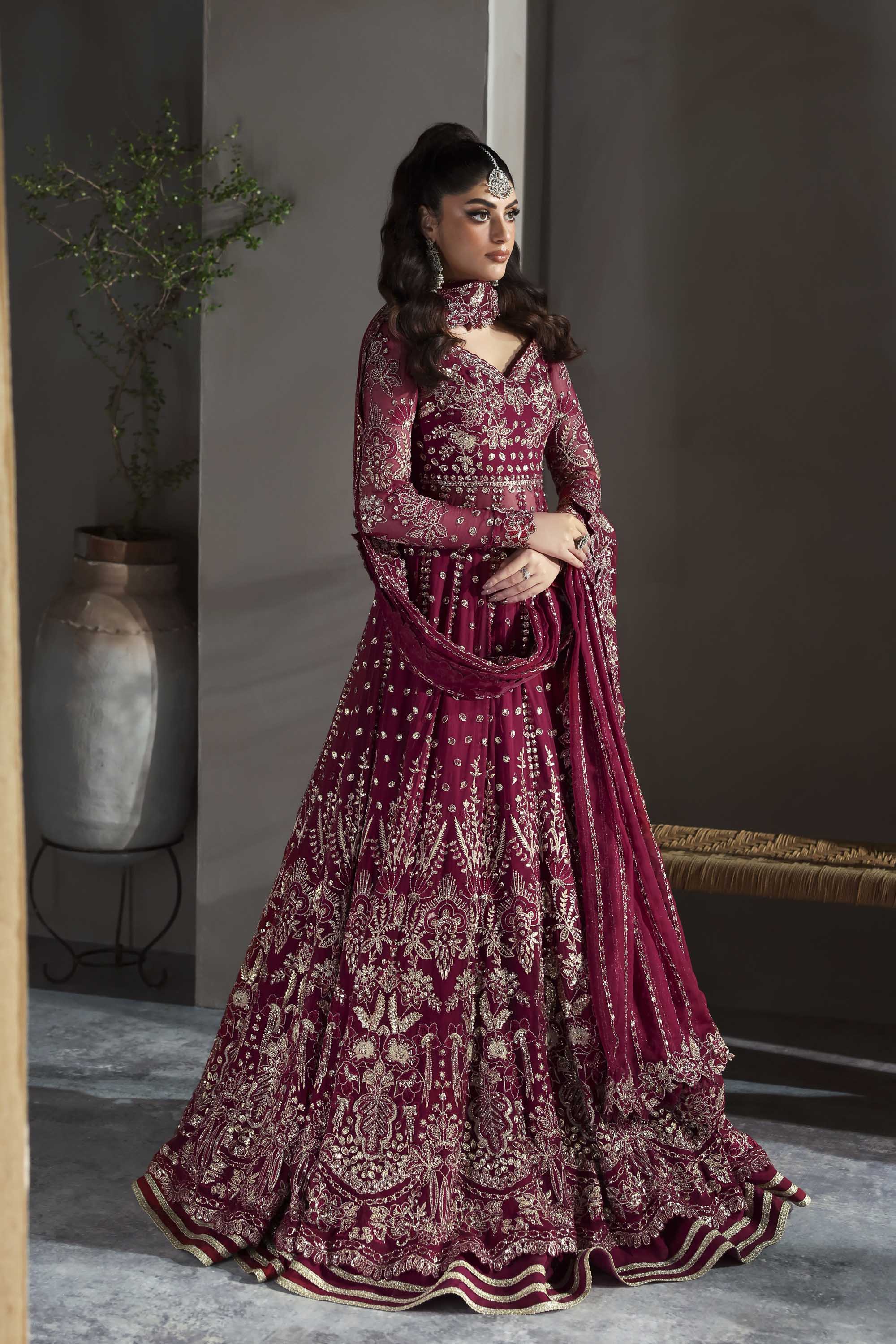 Women Wearing Mahroze Red Peshwas For Formals Events - Pakistani Designer Wear For Women In UK | Kifat