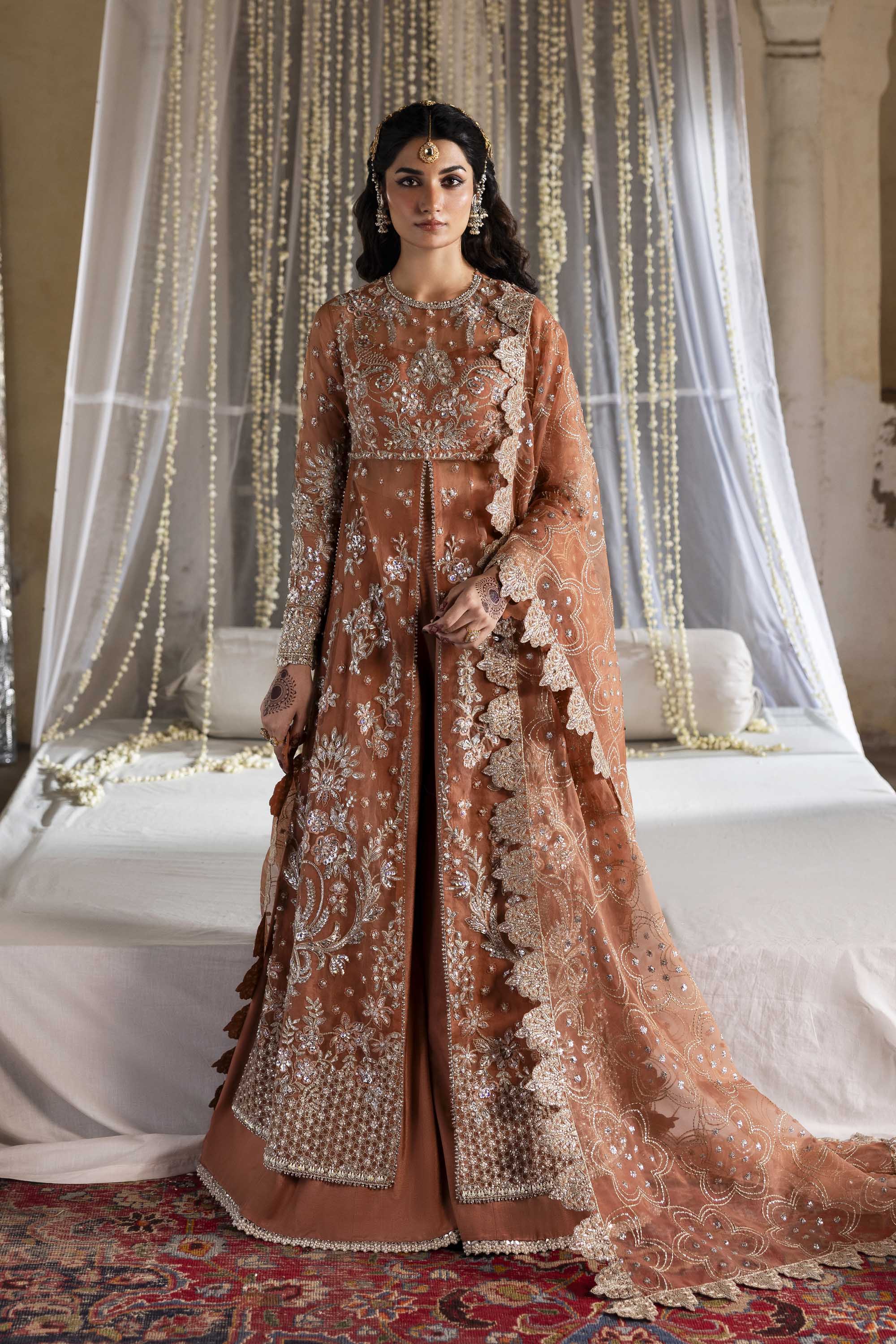 Rust Color Formals Dress In Organza