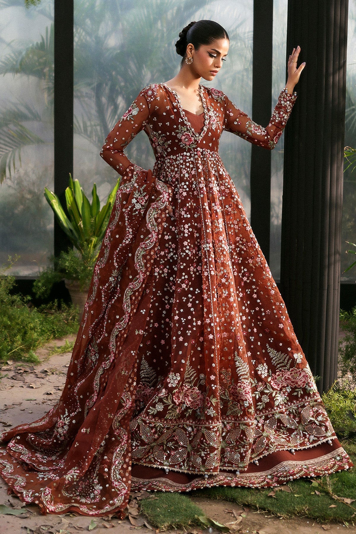 Women Wearing Shale Rust Peshwas For Festive Events - Pakistani Designer Wear For Women In Uk | Kifat