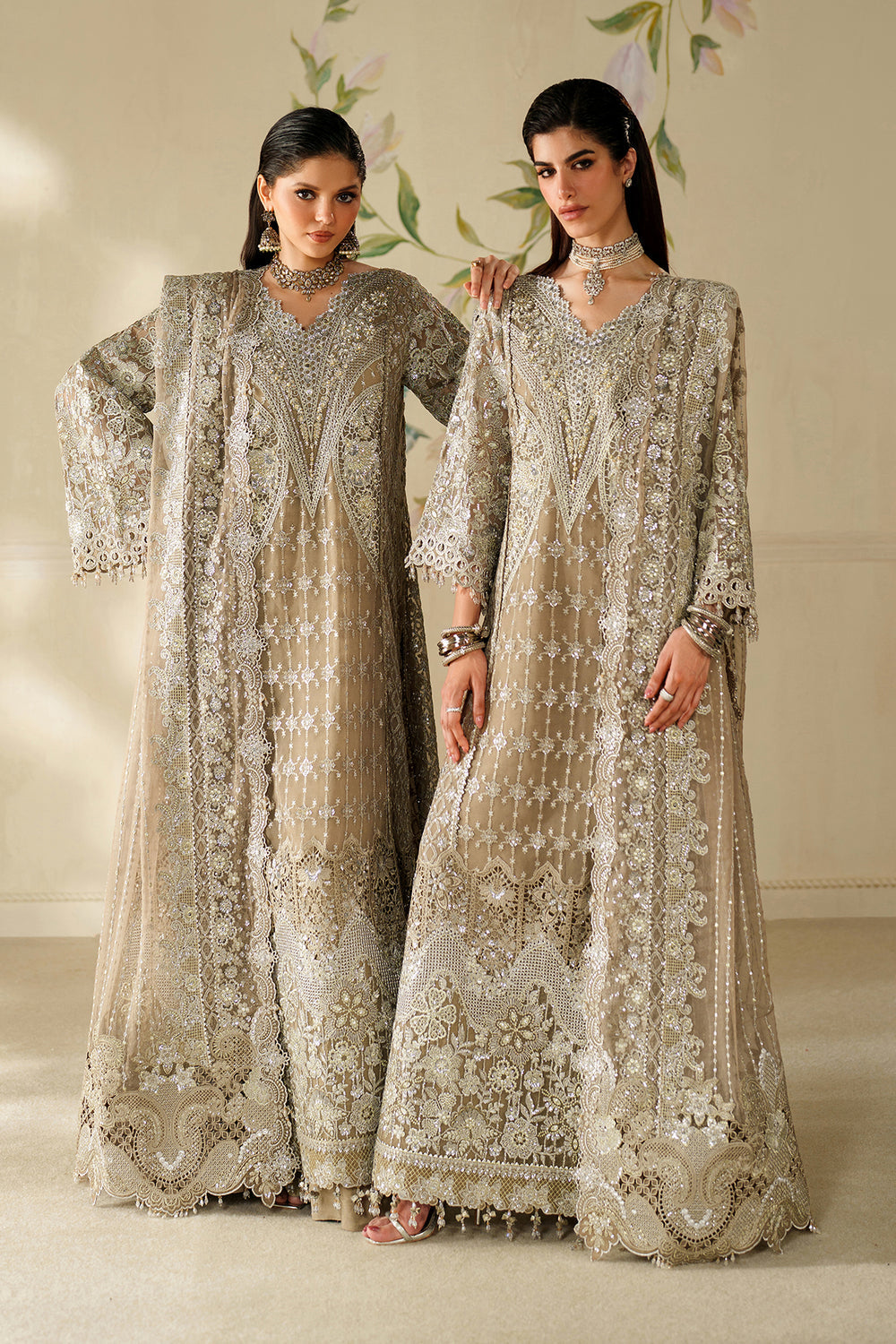 Baroque CH14-08 Coffee A-Line Shirt with Sharara Pants,Sleek Shirt with Trouser for Formal Events - Pakistani Designer Wear for Women in UK | Kifat