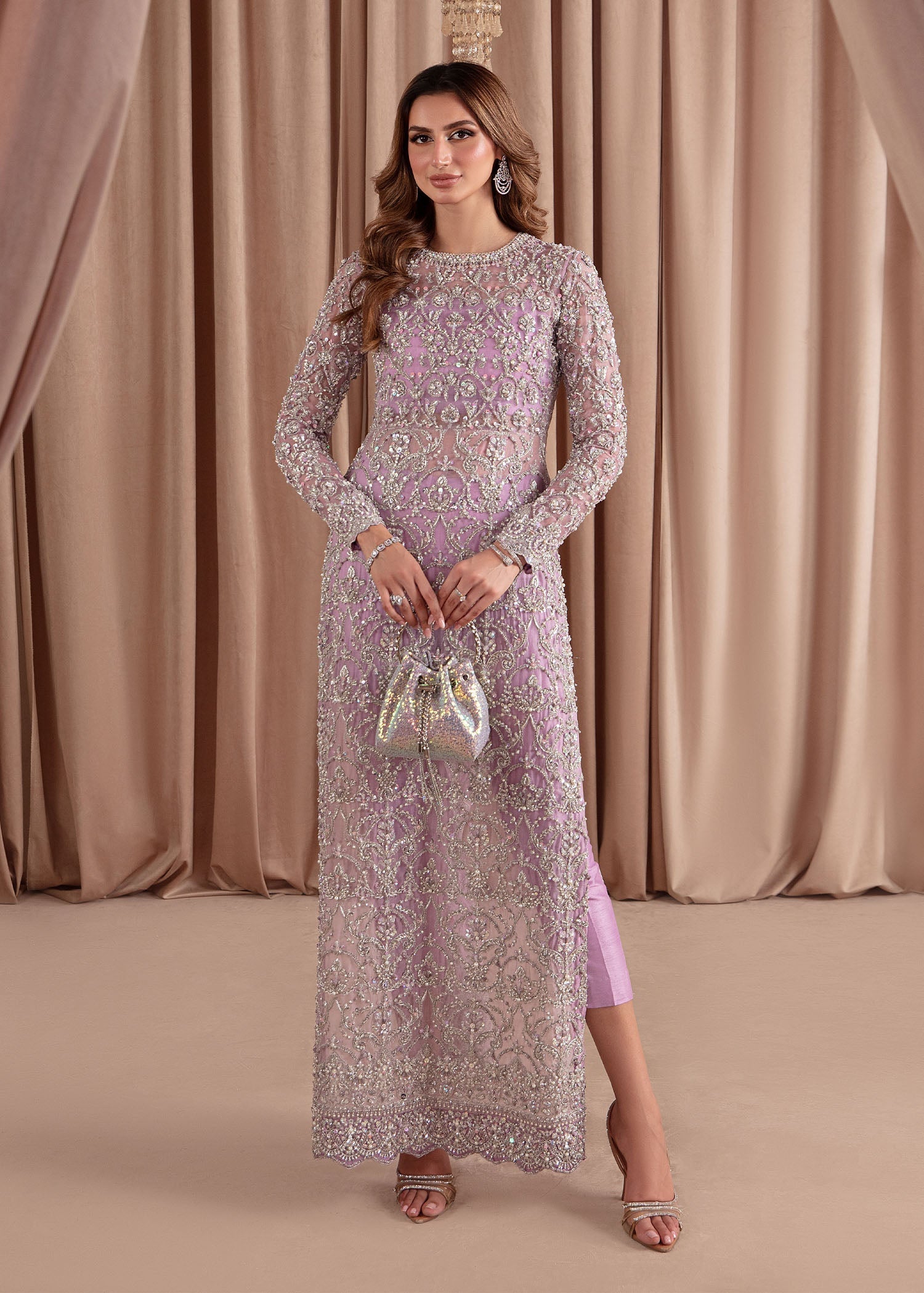 Kanwal Malik Lilac Shirt with cigarette pants for Luxury Wedding wear - Pakistani Designer Wear for Women in UK | Kifat