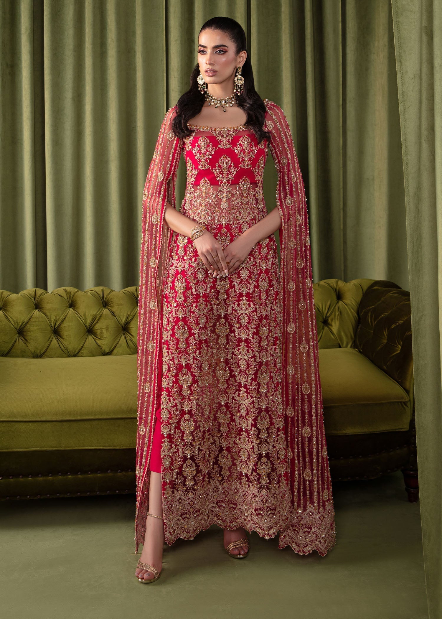Kanwal Malik Shocking pink Long Shirt with Cigarette Pants for Luxury Wedding wear - Pakistani Designer Wear for Women in UK | Kifat