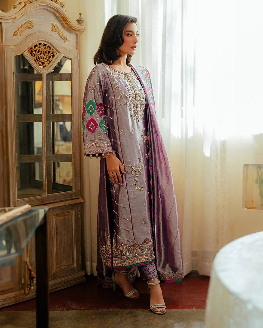 Women Wearing Aaidah Lavender Long Shirt for Formal Events - Pakistani Designer Wear for Women in UK | Kifat