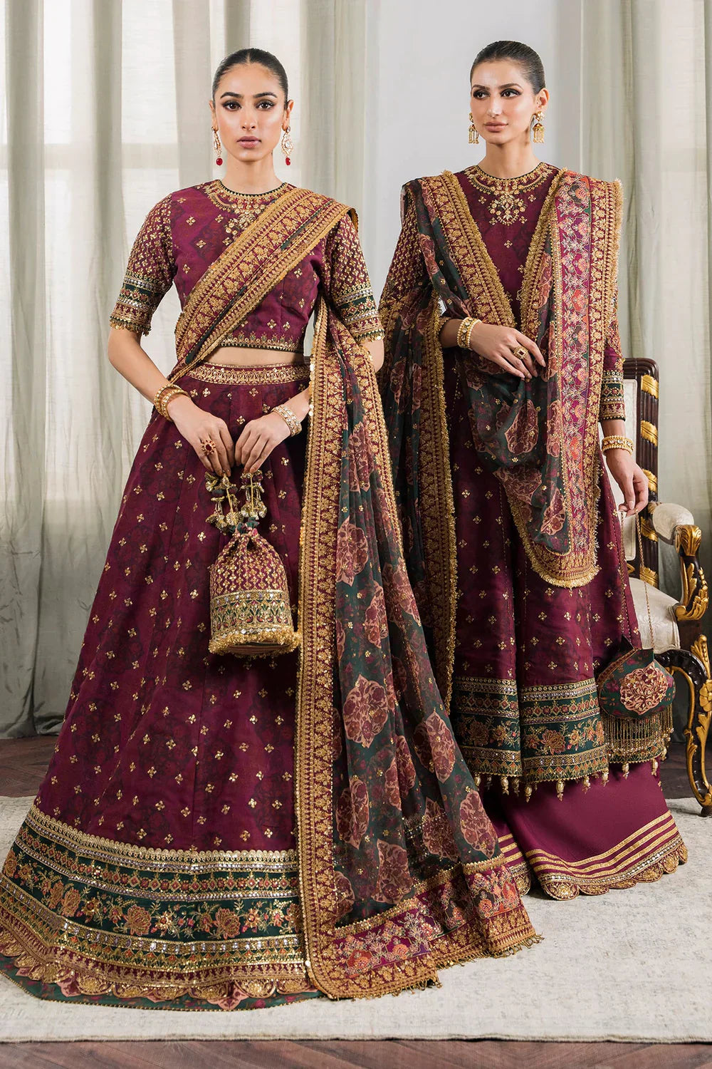Baroque CH12-03 Maroon Frock,Lehnga Choli for Bridal Wear - Pakistani Designer Wear for Women in UK | Kifat