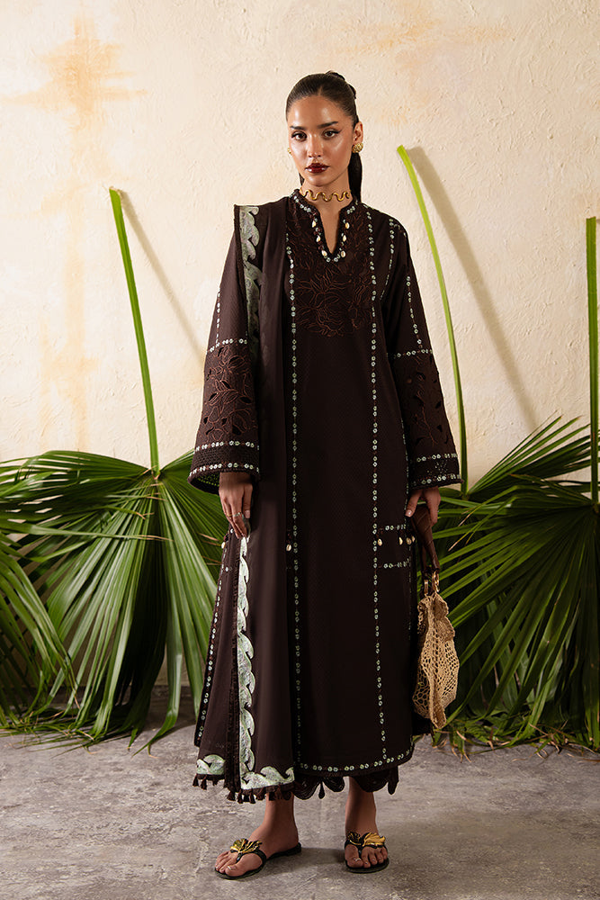 Model Wearing Suffuse by Sana Yasir RUVA Chocolate Brown Overlapped shirt with Culottes for Casual Dress- Pakistani Designer wear for Women in UK | Kifat