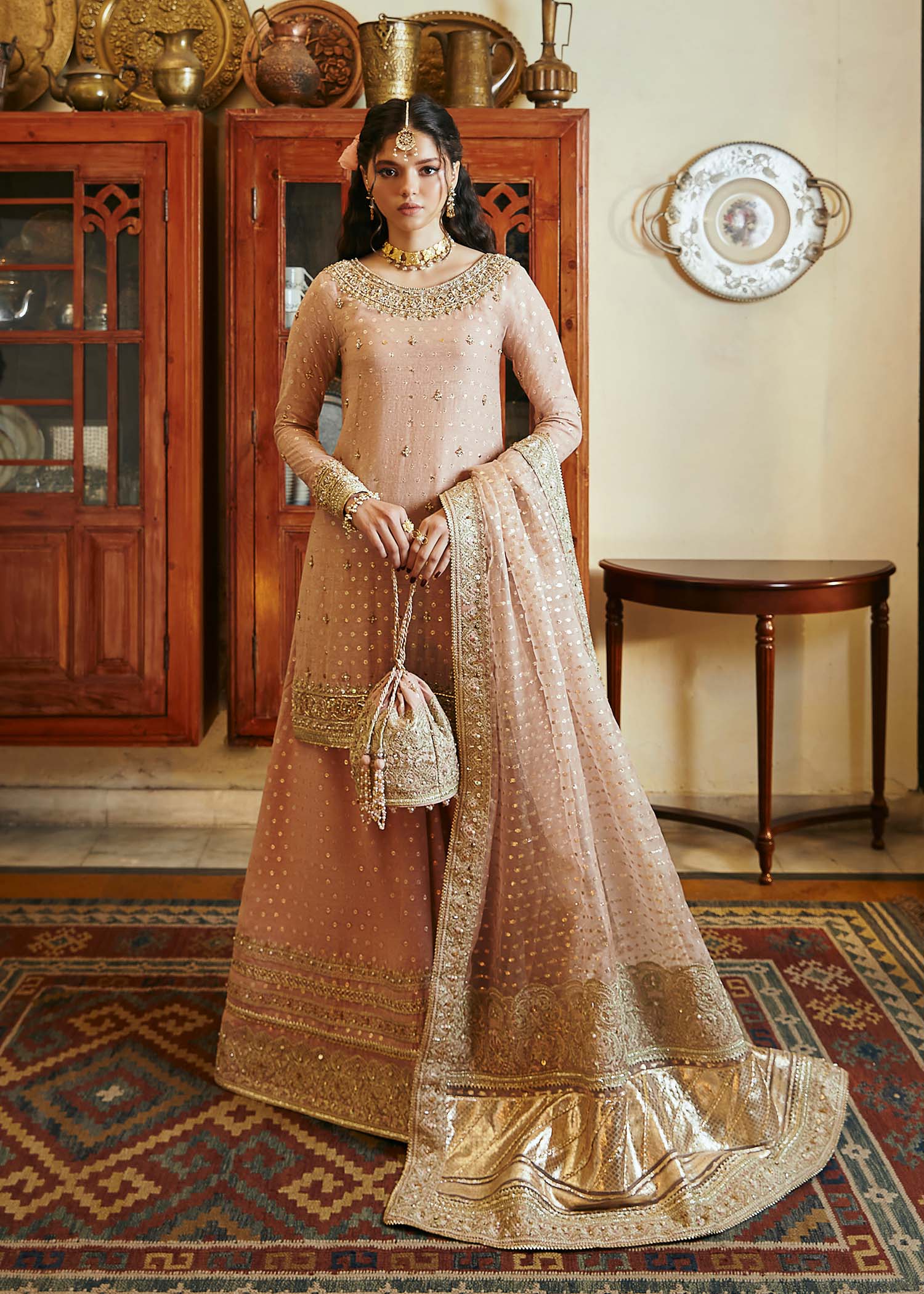 Kanwal Malik Tea Pink Short Shirt with Flared Pants for Luxury Wedding wear - Pakistani Designer Wear for Women in UK | Kifat