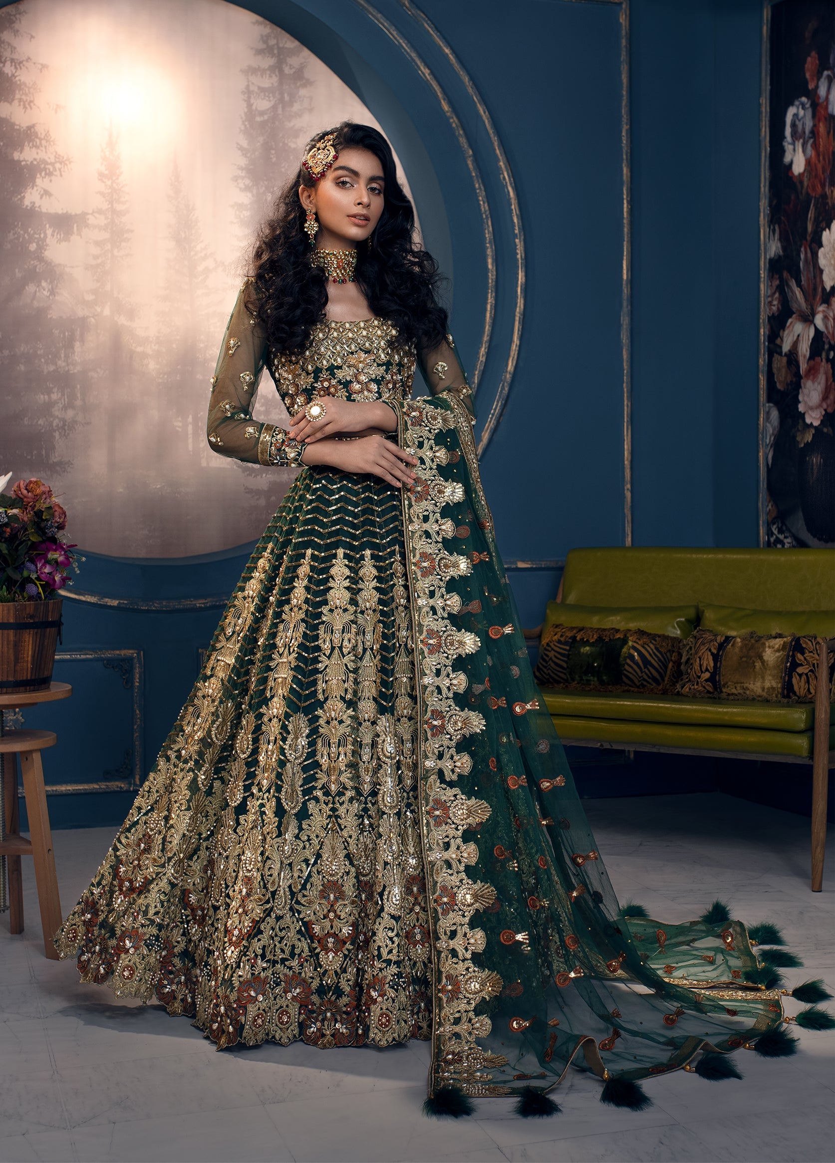 Women Wearing Cygnus Sea Green Peshwas For Bridals Events - Pakistani Designer Wear For Women In UK | Kifat