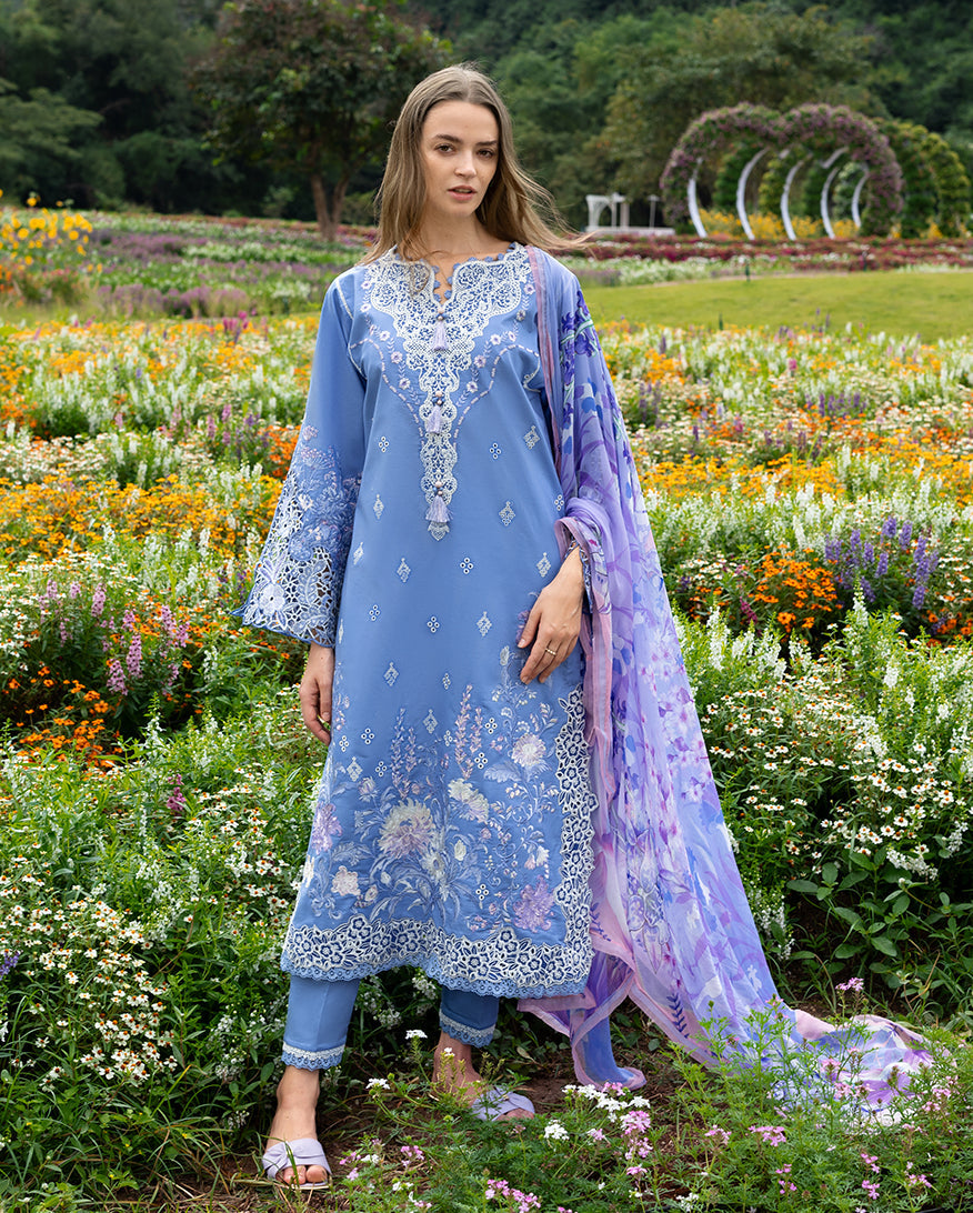 Women Wearing Azure Bloom Blue Long Shirt for Festive Events - Pakistani Designer Wear for Women in UK | Kifat