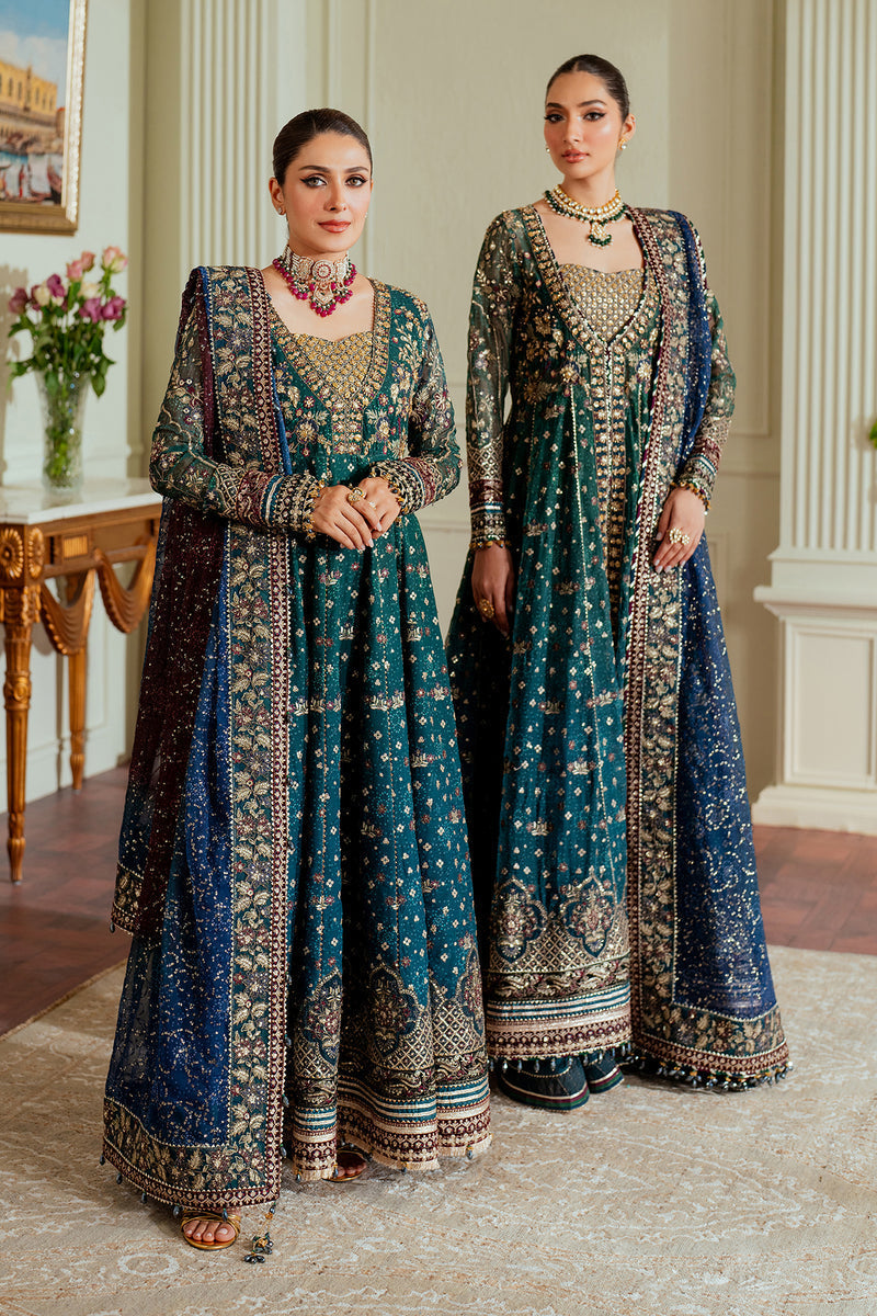 Baroque CHIFFON CH13-03 Teal Frock,Open Gown for Wedding Wear - Pakistani Designer Wear for Women in UK | Kifat