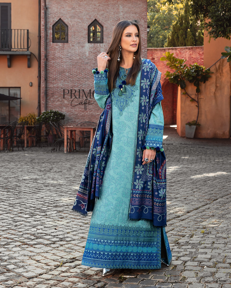 Women Wearing Chianti Glow Aqua Long Shirt for Casual Events - Pakistani Designer Wear for Women in UK | Kifat