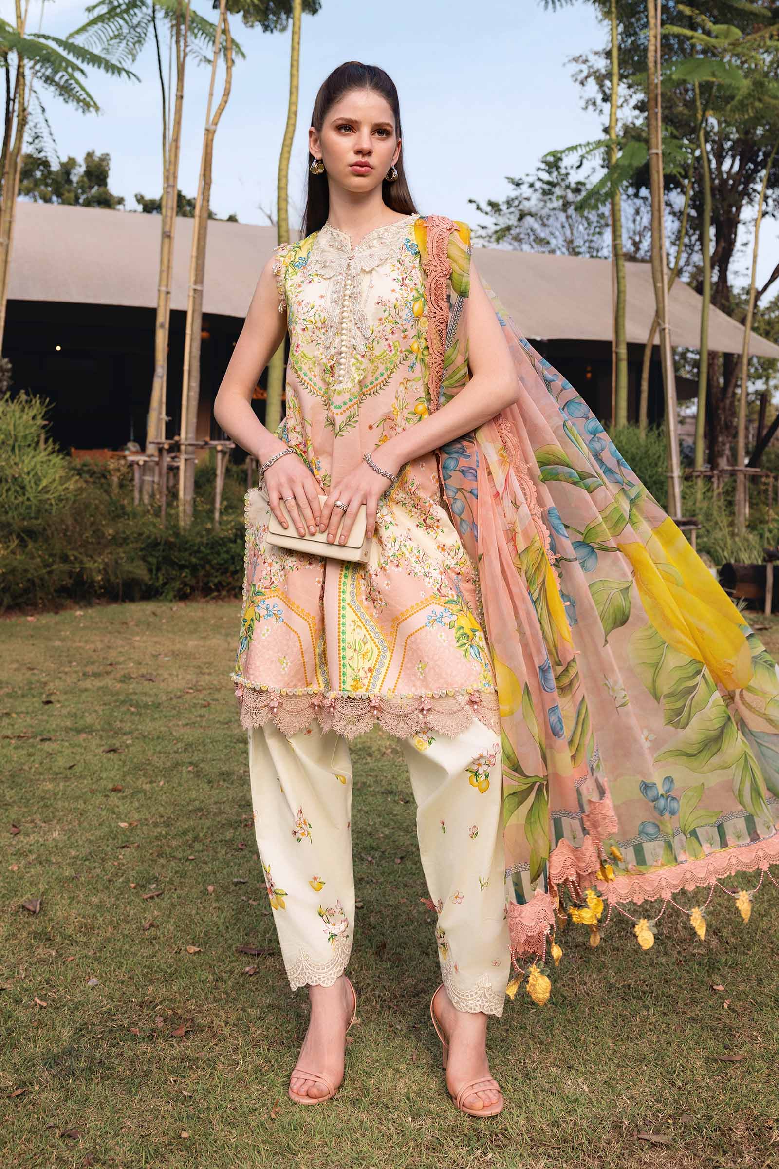 Women Wearing mpt-2908-a Lemon Yellow short shirt with shalwar for Festive Events - Pakistani Designer Wear for Women in UK | Kifat