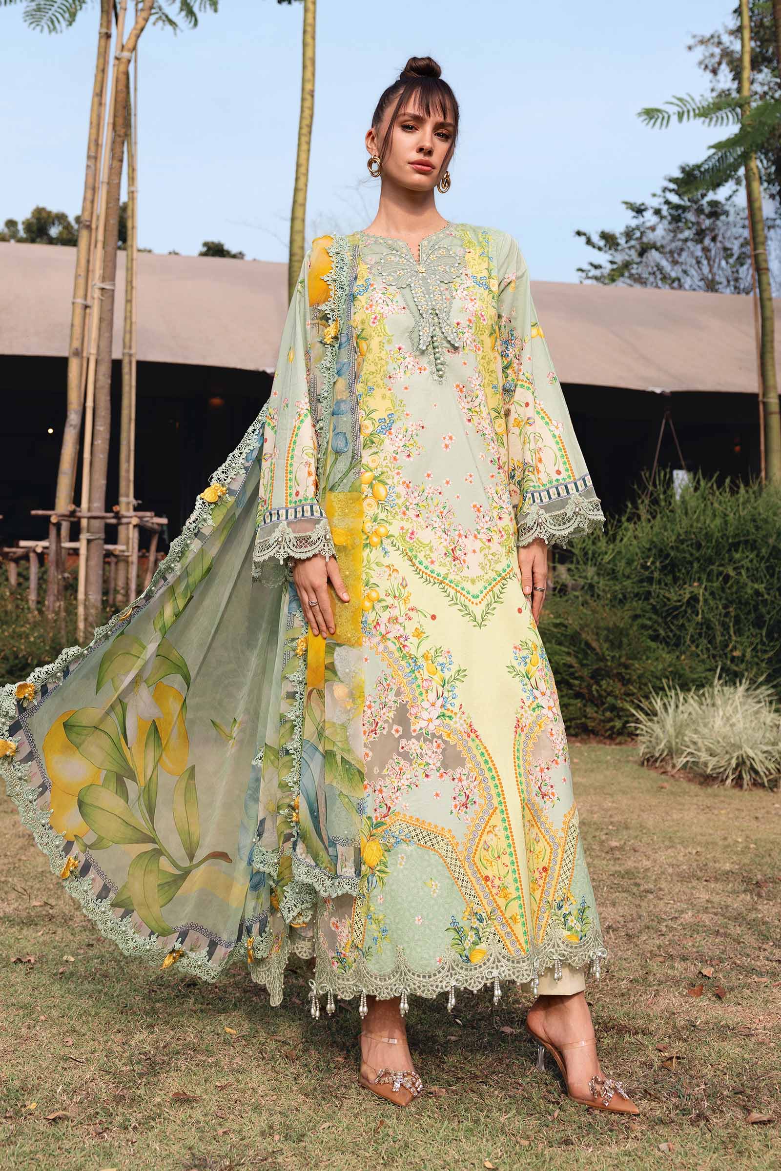 Women Wearing mpt-2908-b Pistachio Green long shirt with plazo for Festive Events - Pakistani Designer Wear for Women in UK | Kifat