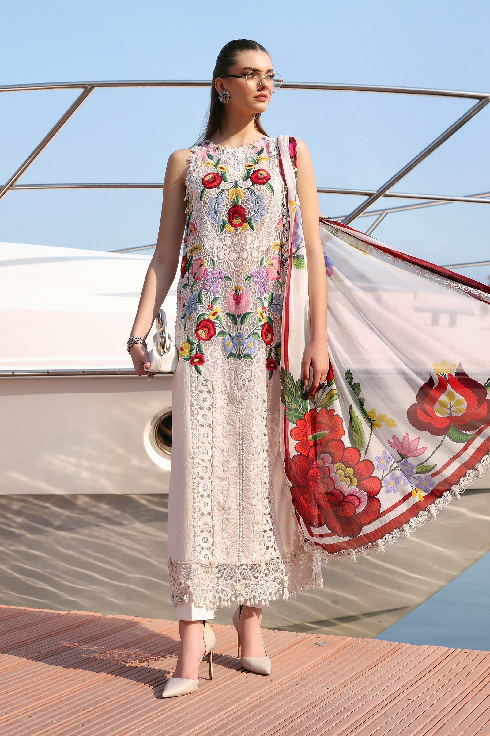 Women Wearing D-2610-A Off White Long Shirt For Luxury Events - Pakistani Designer Wear For Women In UK | Kifat