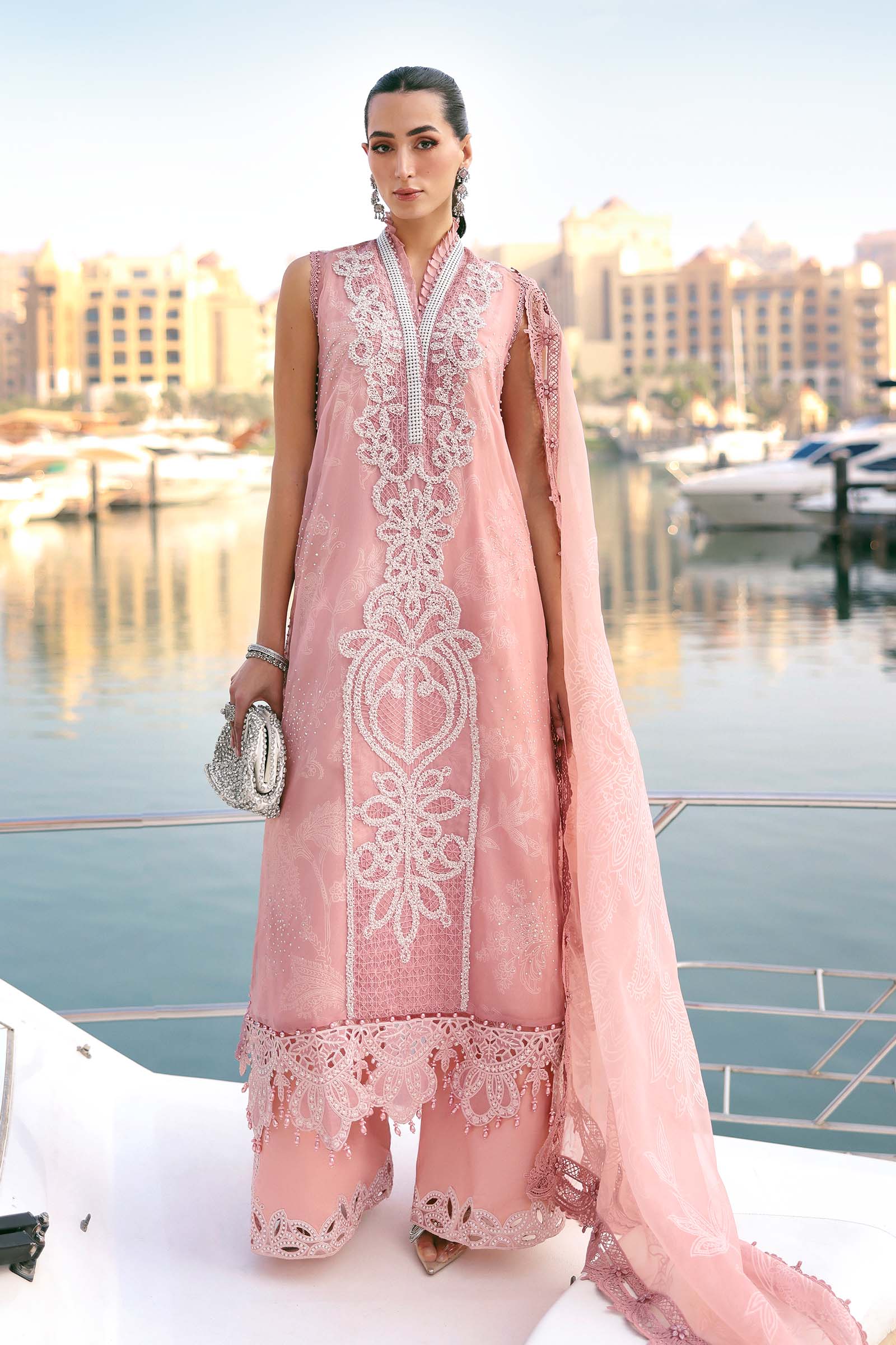 Women Wearing D-2604-B Pink Long Shirt For Luxury Events - Pakistani Designer Wear For Women In UK | Kifat
