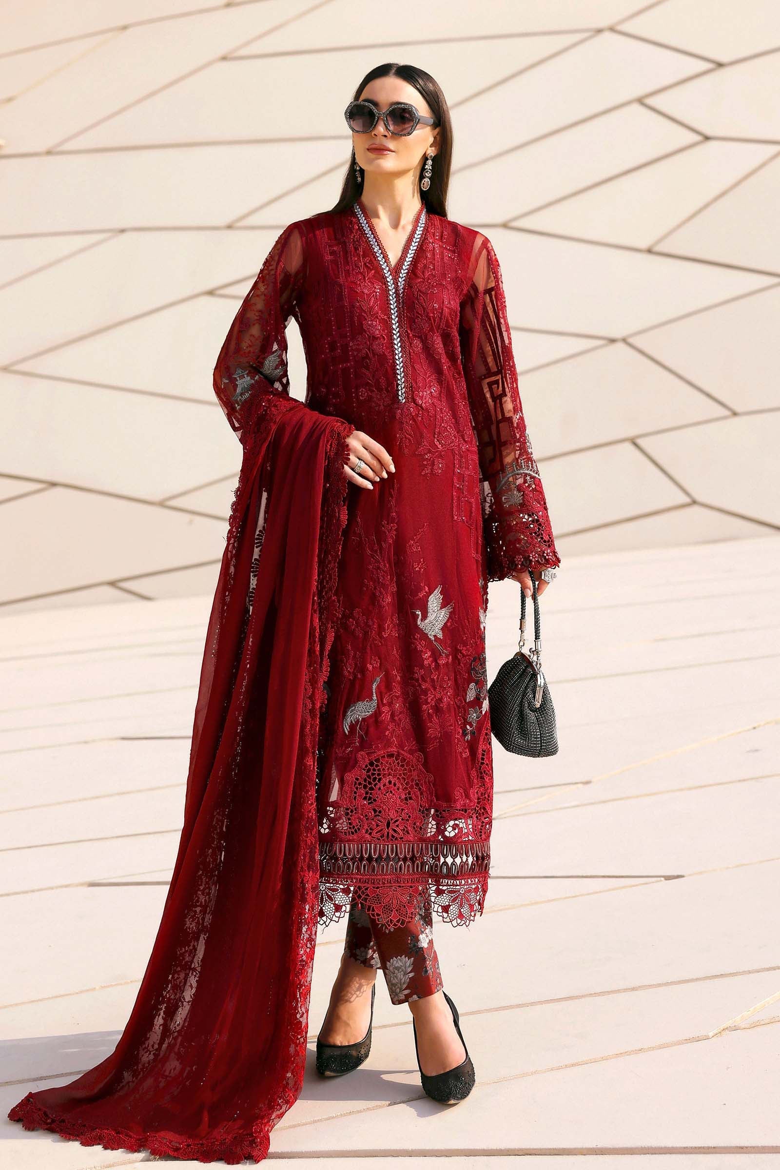 Women Wearing D-2607-A Maroon Long Shirt For Luxury Events - Pakistani Designer Wear For Women In UK | Kifat