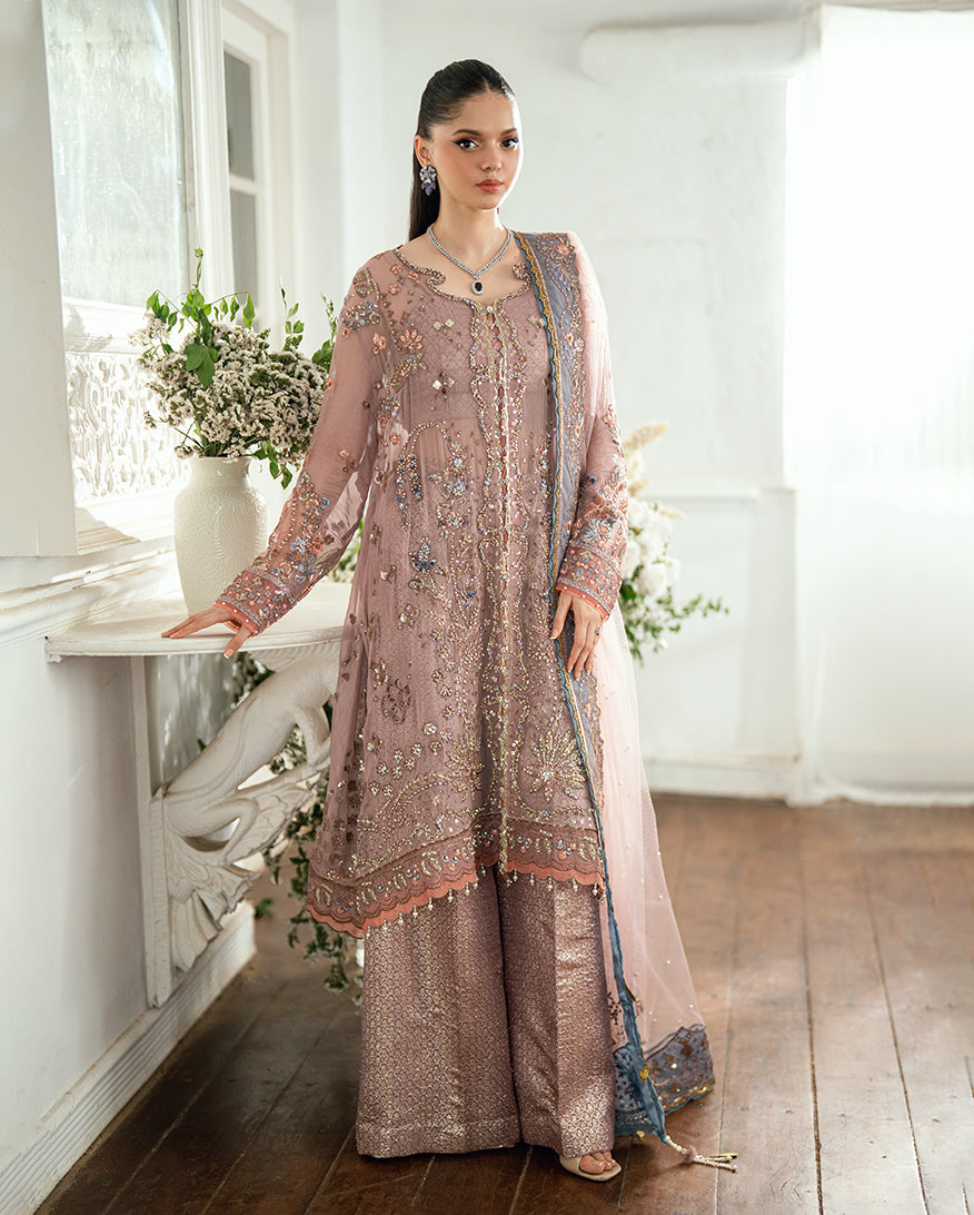 Women Wearing Roop Rangoli Mauve Pink Long Shirt for Festive Events - Pakistani Designer Wear for Women in UK | Kifat