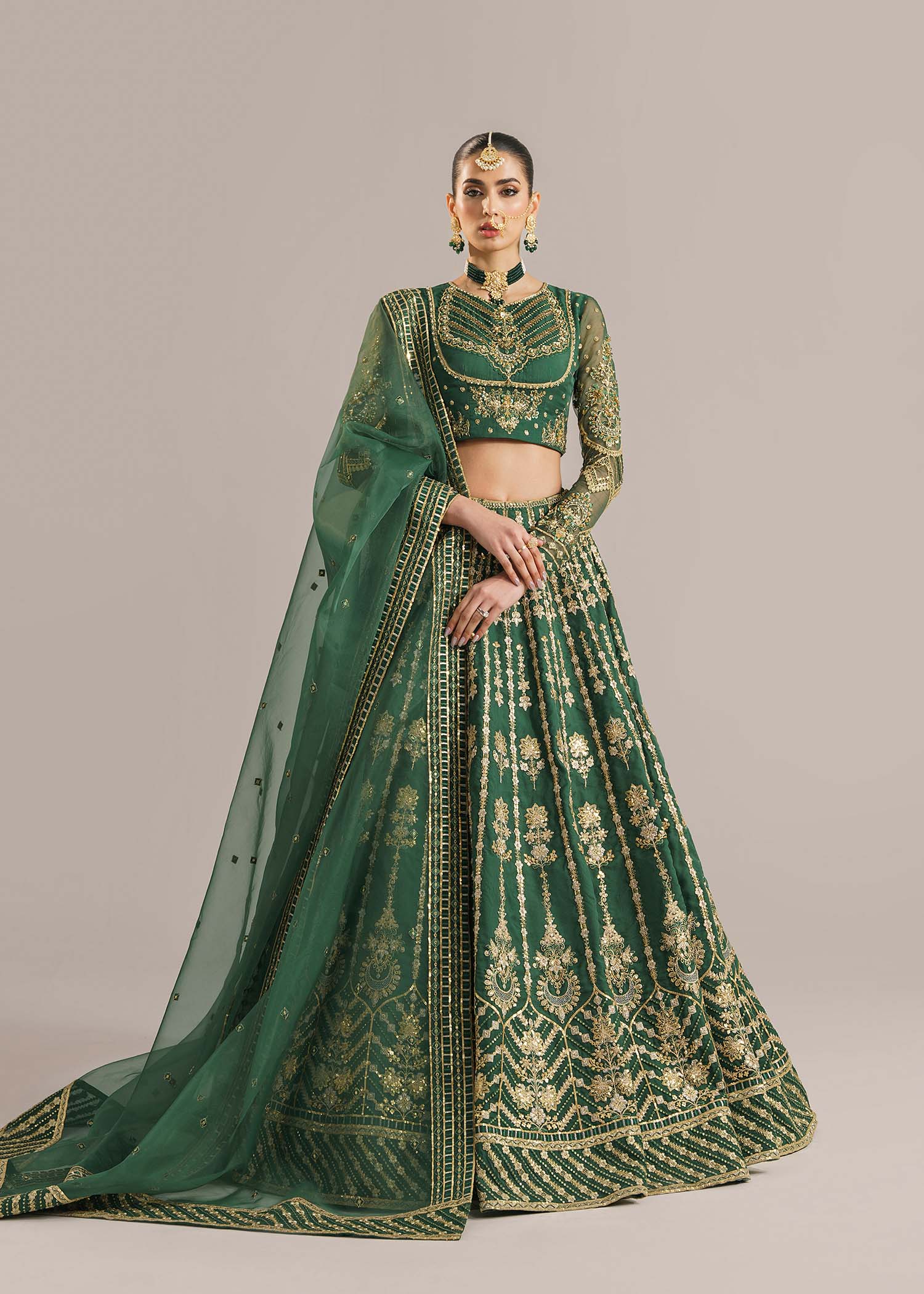 Women Wearing Shahul Green Lehenga Choli For Formals Events - Pakistani Designer Wear For Women In UK | Kifat