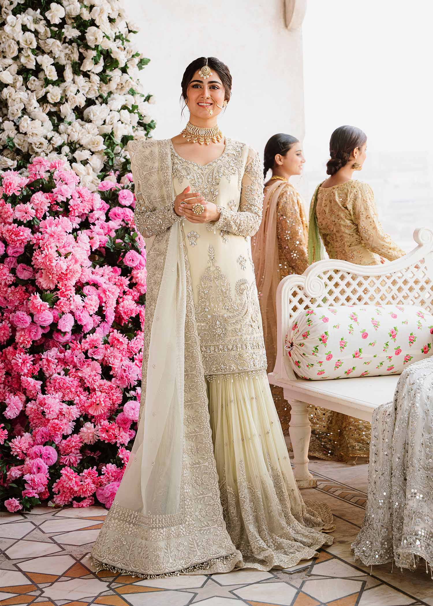 Women Wearing Nahla Light Yellow Shirt With Gharara For Formals Events - Pakistani Designer Wear For Women In UK | Kifat