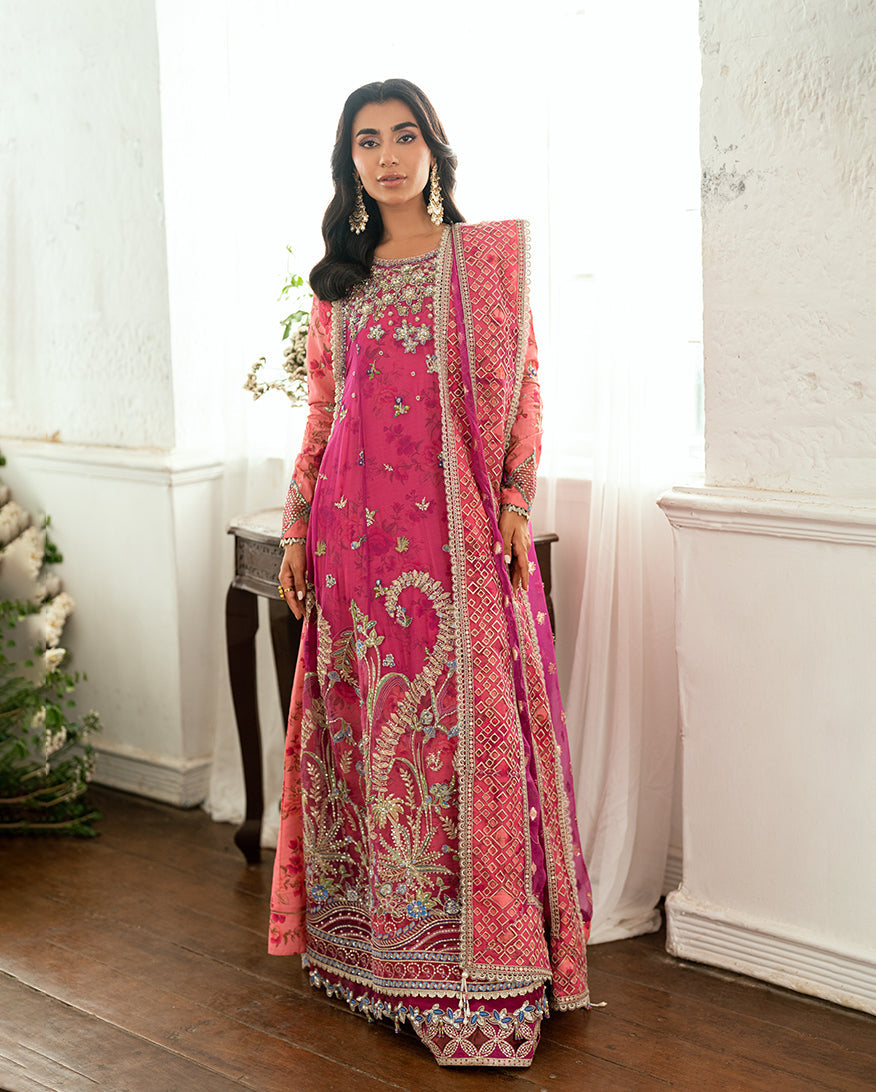 Women Wearing Geet Gulabi Magenta Long Shirt for Festive Events - Pakistani Designer Wear for Women in UK | Kifat