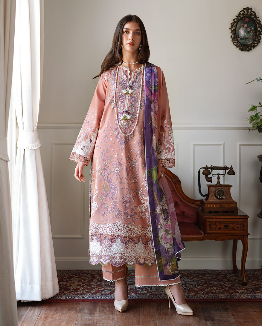 Women Wearing Daisy Chain Mauve Long Shirt For Luxury Events - Pakistani Designer Wear For Women In UK | Kifat