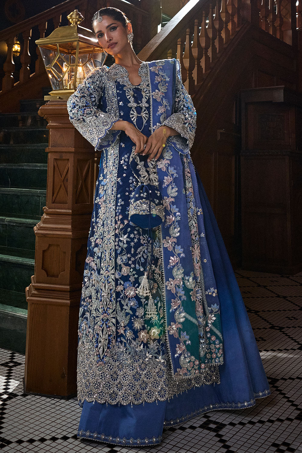 Soraya ELISE Blue Long Shirt with Sharara for Wedding Wear, Formal Events - Pakistani Designer Wear for Women in UK | Kifat