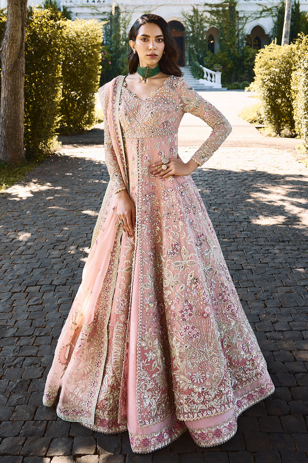 Soraya FLORENCEA Pink Long Open Shirt for Wedding Wear, Guest of Wedding Wear - Pakistani Designer Wear for Women in UK | Kifat