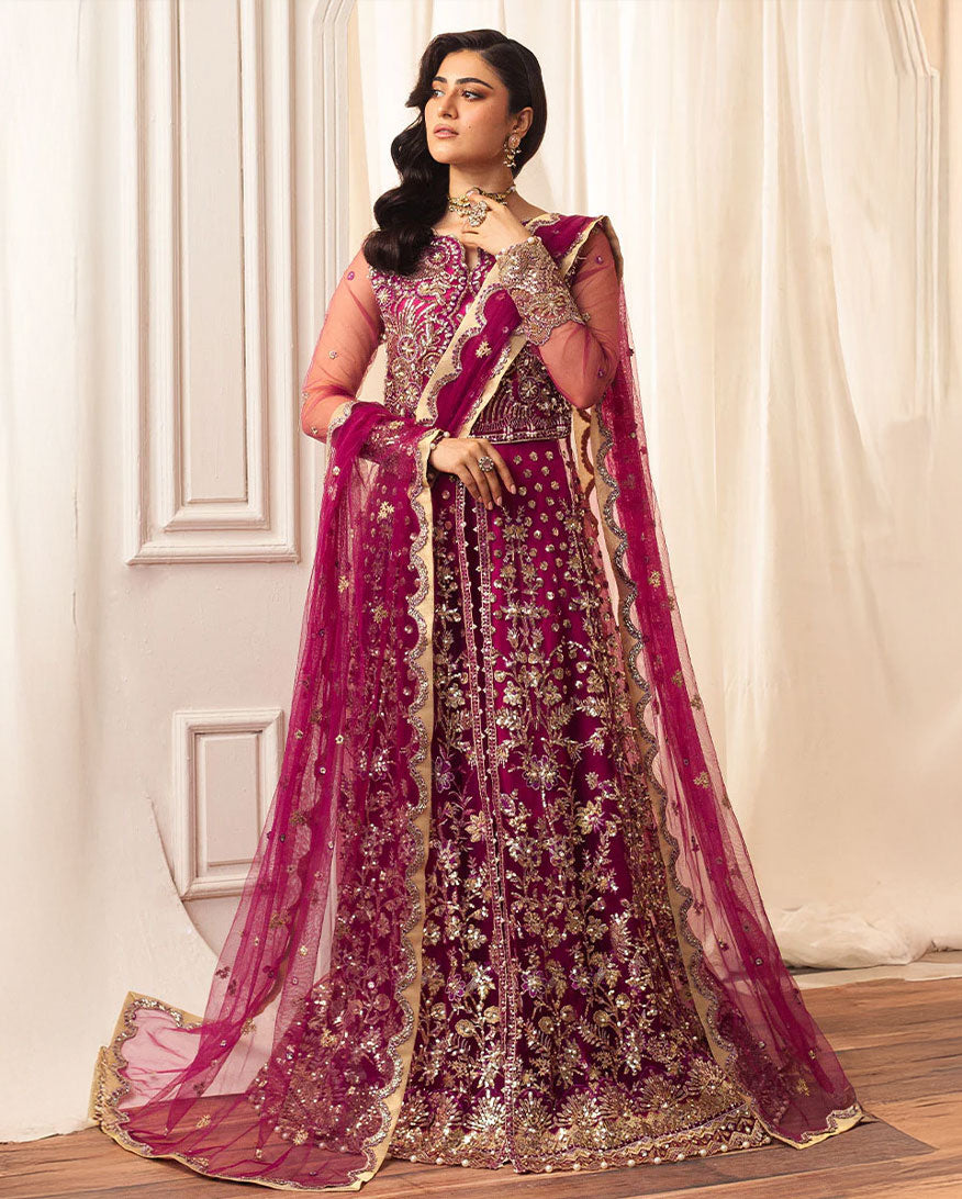 Women Wearing Fuchsia Magenta Peshwas for Wedding Events - Pakistani Designer Wear for Women in UK | Kifat