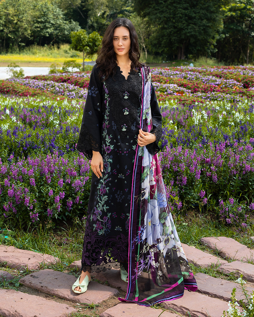 Women Wearing Garden Lullaby Black Long Shirt for Festive Events - Pakistani Designer Wear for Women in UK | Kifat