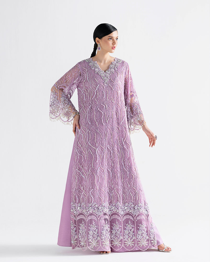 Women Wearing Jessamine Lilac Long Shirt for Festive Events - Pakistani Designer Wear for Women in UK | Kifat