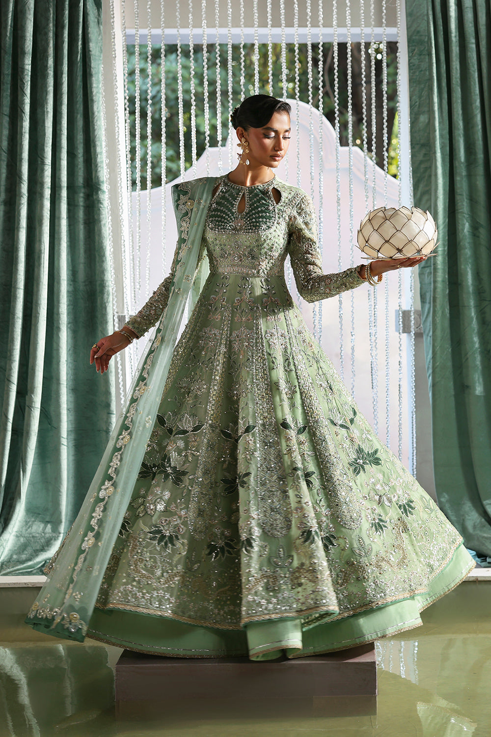 Soraya Lirien Mint Green Pishwas for Wedding Wear, Formal Events - Pakistani Designer Wear for Women in UK | Kifat