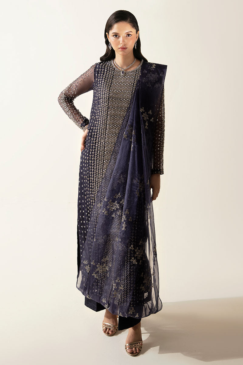 Women Wearing Esma Midnight Blue Long Shirt for Luxury Events - Pakistani Designer Wear for Women in UK | Kifat