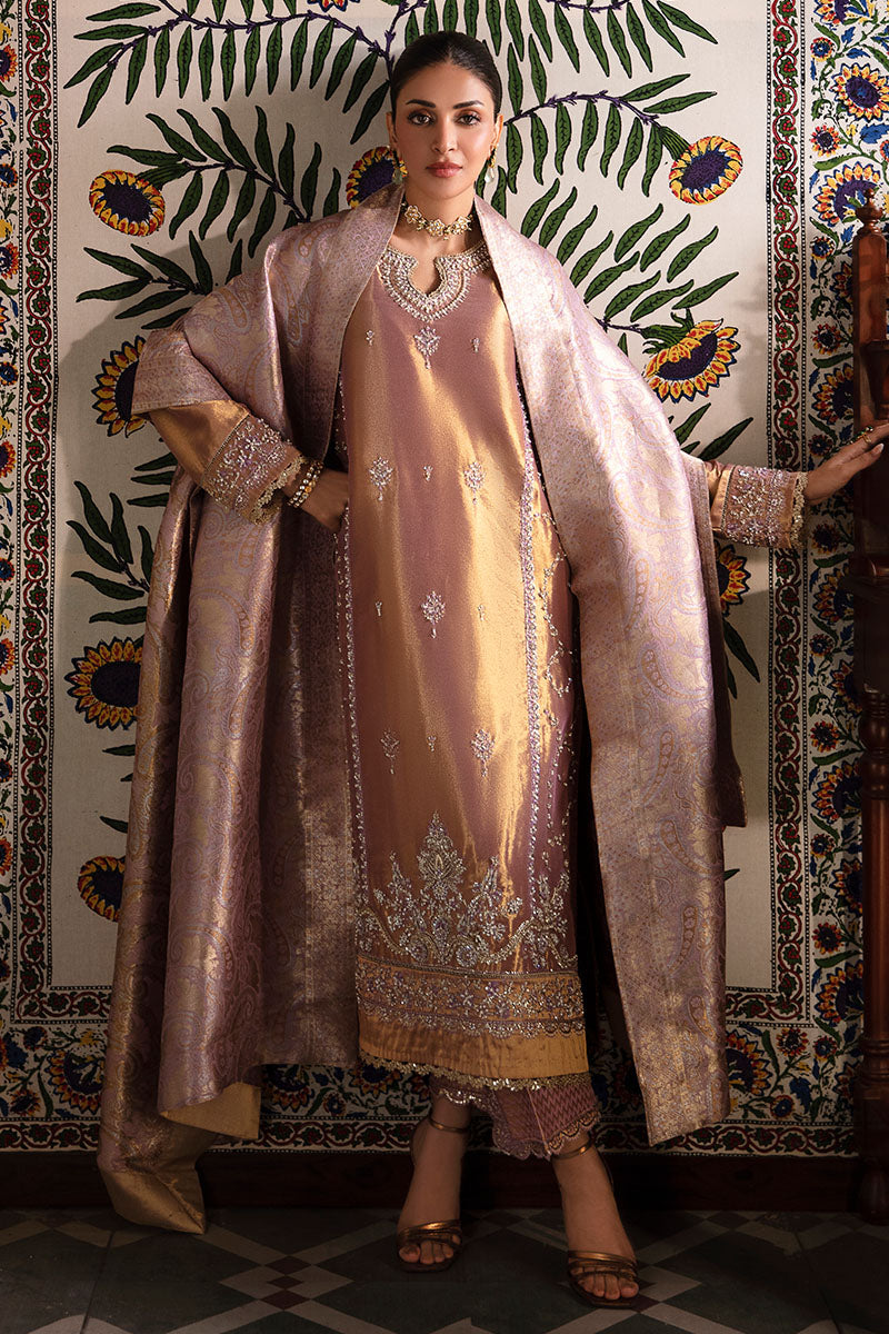 Women Wearing Nurah Lilac Gold Long Shirt for Formal Events - Pakistani Designer Wear for Women in UK | Kifat
