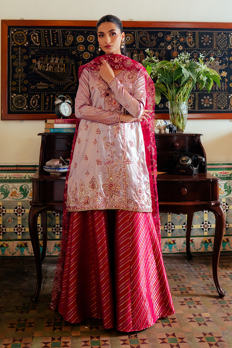 Women Wearing Maheen Pink Shirt with Sharara for Formal Events - Pakistani Designer Wear for Women in UK | Kifat