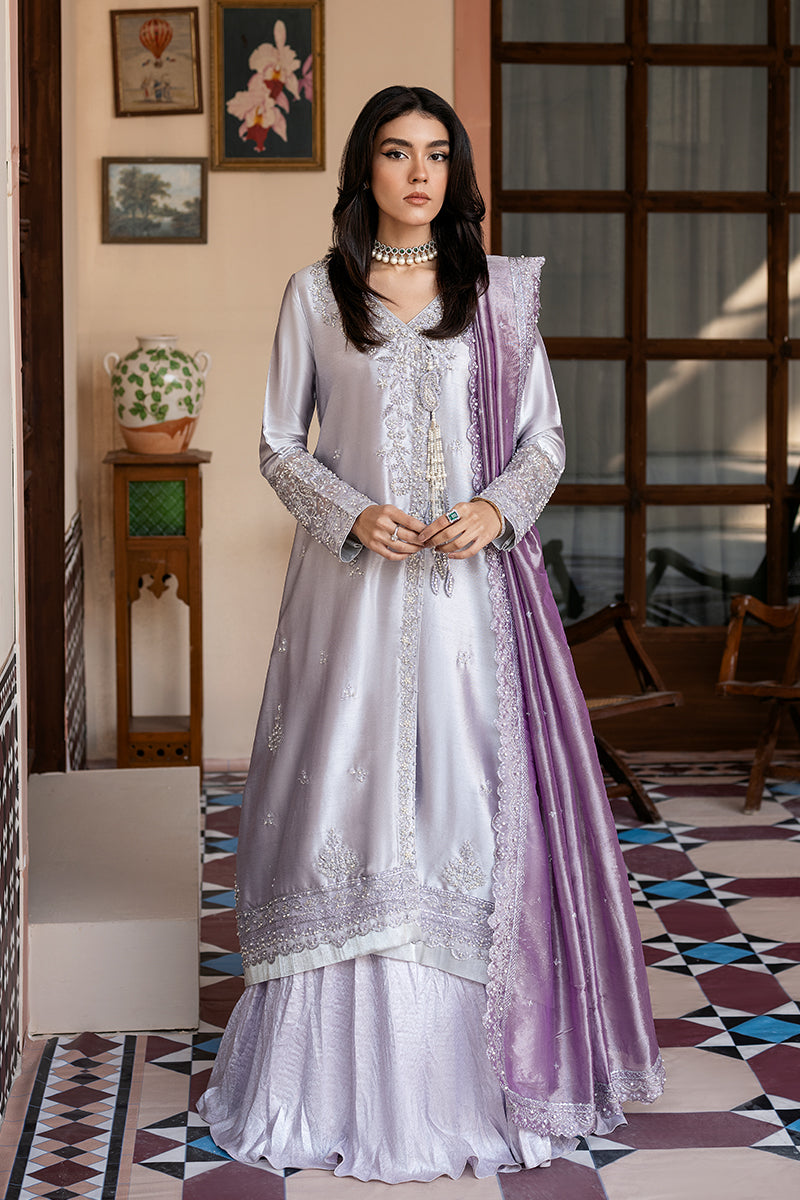 Women Wearing Fareeda Purple and Lavender Shirt with Sharara for Formal Events - Pakistani Designer Wear for Women in UK | Kifat