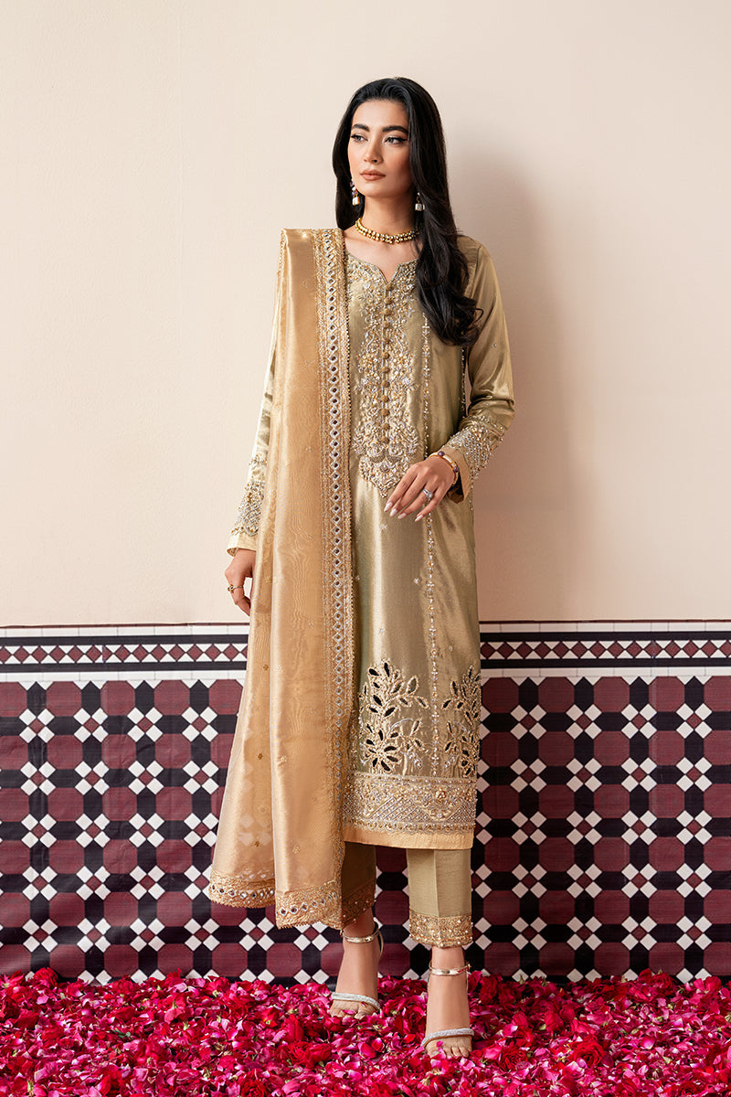 Women Wearing Soraya Gold And Silver Long Shirt for Formal Events - Pakistani Designer Wear for Women in UK | Kifat