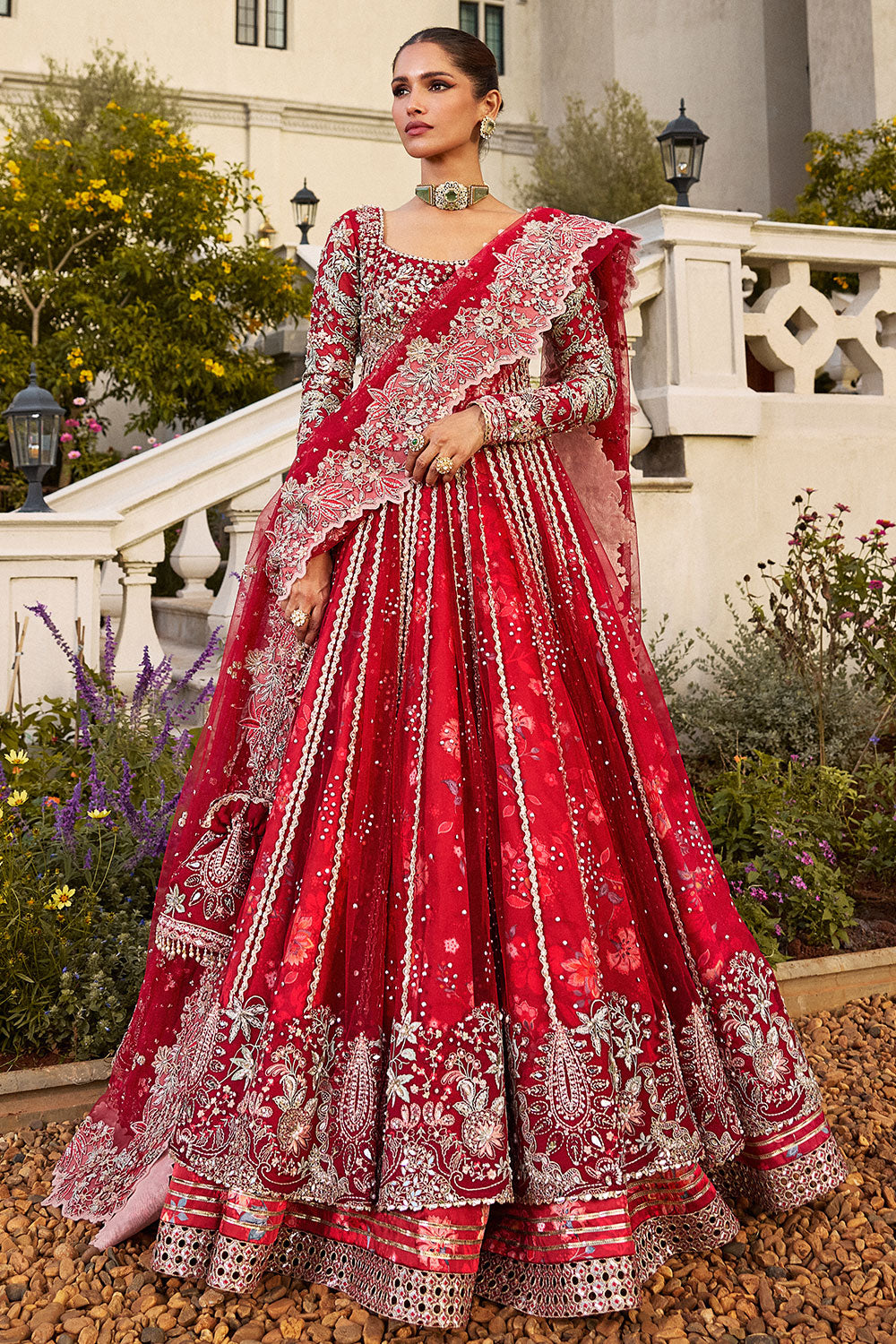 Soraya MARYBELLE Red Pishwas for Guest of Wedding Wear, Formal Events - Pakistani Designer Wear for Women in UK | Kifat