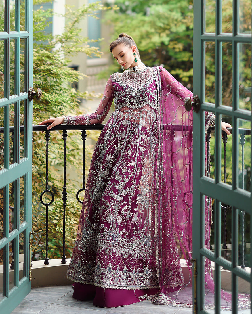 Women Wearing Nicole Deep pink Long Shirt with Sharara for Wedding Events - Pakistani Designer Wear for Women in UK | Kifat